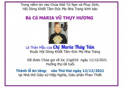 Ai tín: Thân Mẫu chị Maria Thùy Vân vừa được Chúa gọi về