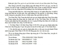 Thư của Đức Giám Mục Giáo phận Nha Trang kêu mời quyên góp giúp đồng bào Miền Bắc bị thiên tai