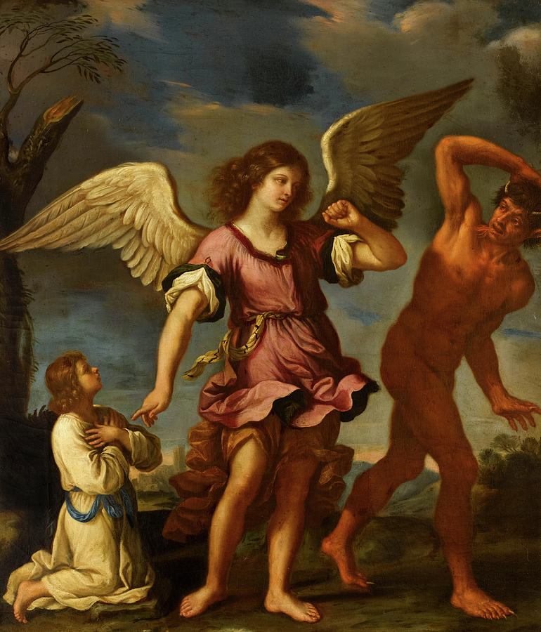 Thiên thần hộ mệnh Bảo vệ một đứa trẻ khỏi quỷ - Bức tranh của Bartolomeo Gennari